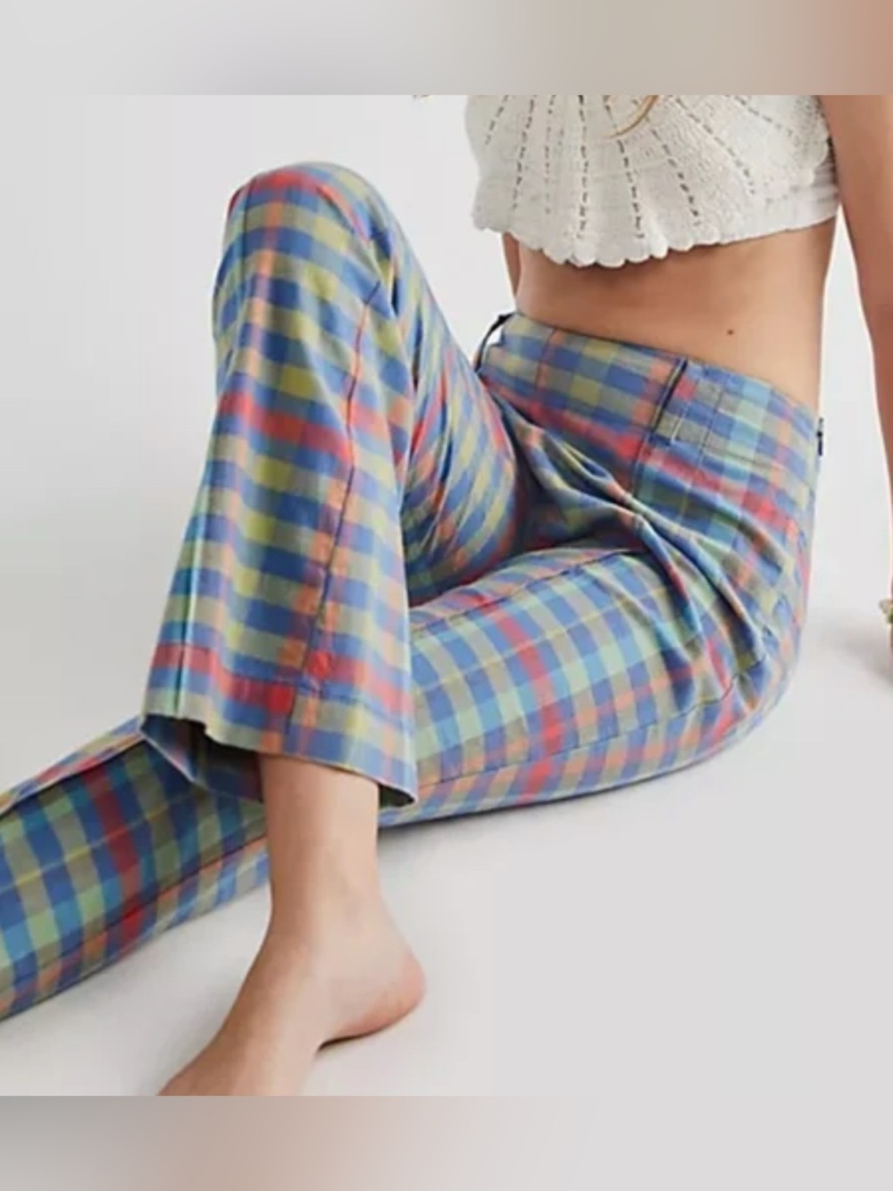 FREE PEOPLE Sz 4 The Way You Move Plaid Flared Retro Pants